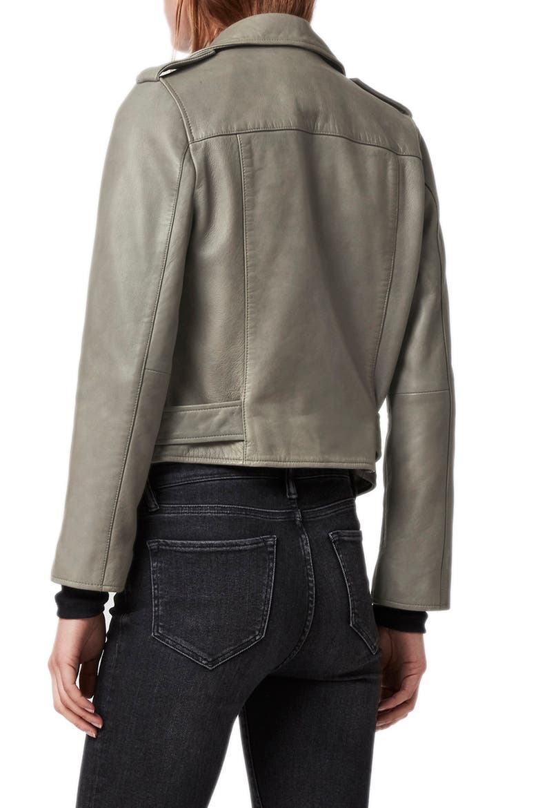 Balfern Leather Biker Jacket, Alternate, color, DUCK EGG BLUE
