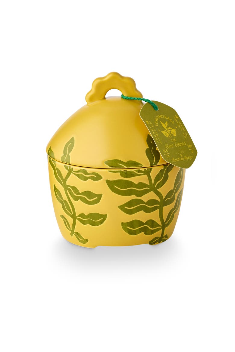 Sun Terrace Lemongrass & Lime Lidded Ceramic Candle, 300g, Main, color, Yellow