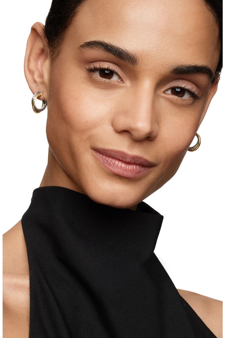 'Crossover' Extra-Small Hoop Earrings with Gold, Alternate, color, TWO TONE