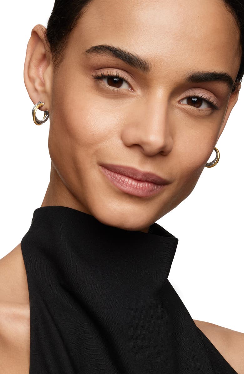 David Yurman 'Crossover' Extra-Small Hoop Earrings with Gold, Alternate, color, Two Tone