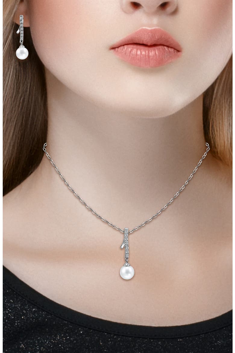 Cubic Zirconia & Faux Pearl Ribbon Earrings & Necklace Set, Alternate, color, SILVER