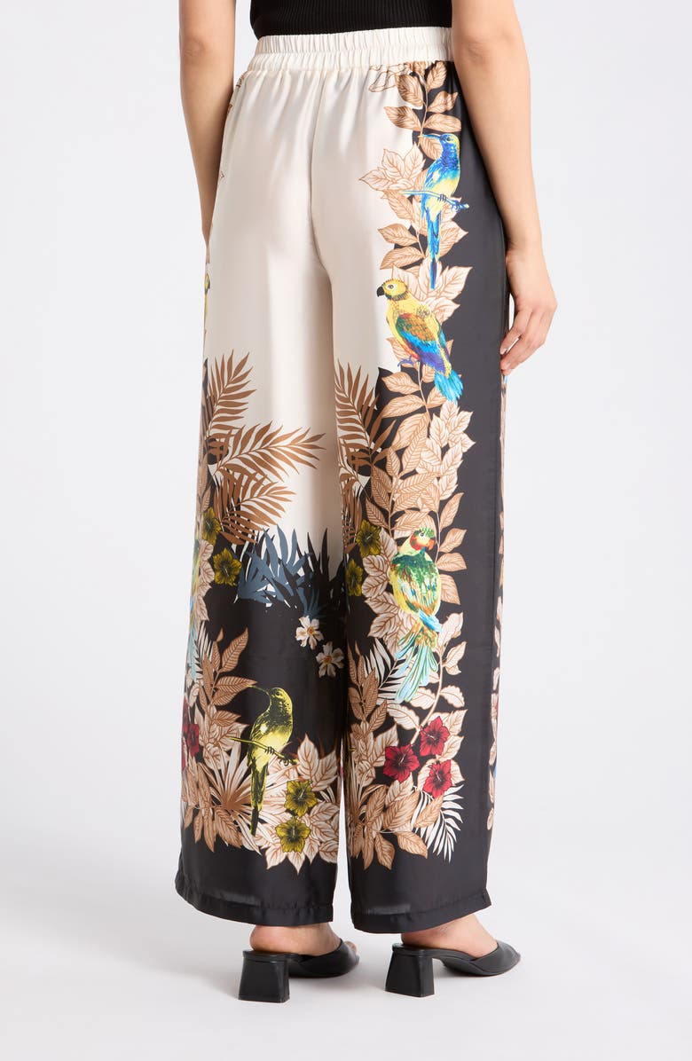 T Tahari Tropical Print Side Border Wide Leg Pants, Alternate, color, Jungle Bird Print