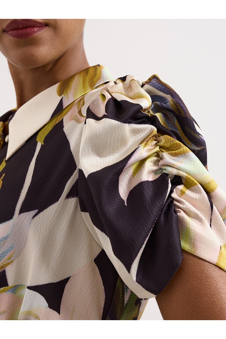 Bella Puff Sleeve Printed Shirt Dress, Alternate, color, Black Mu