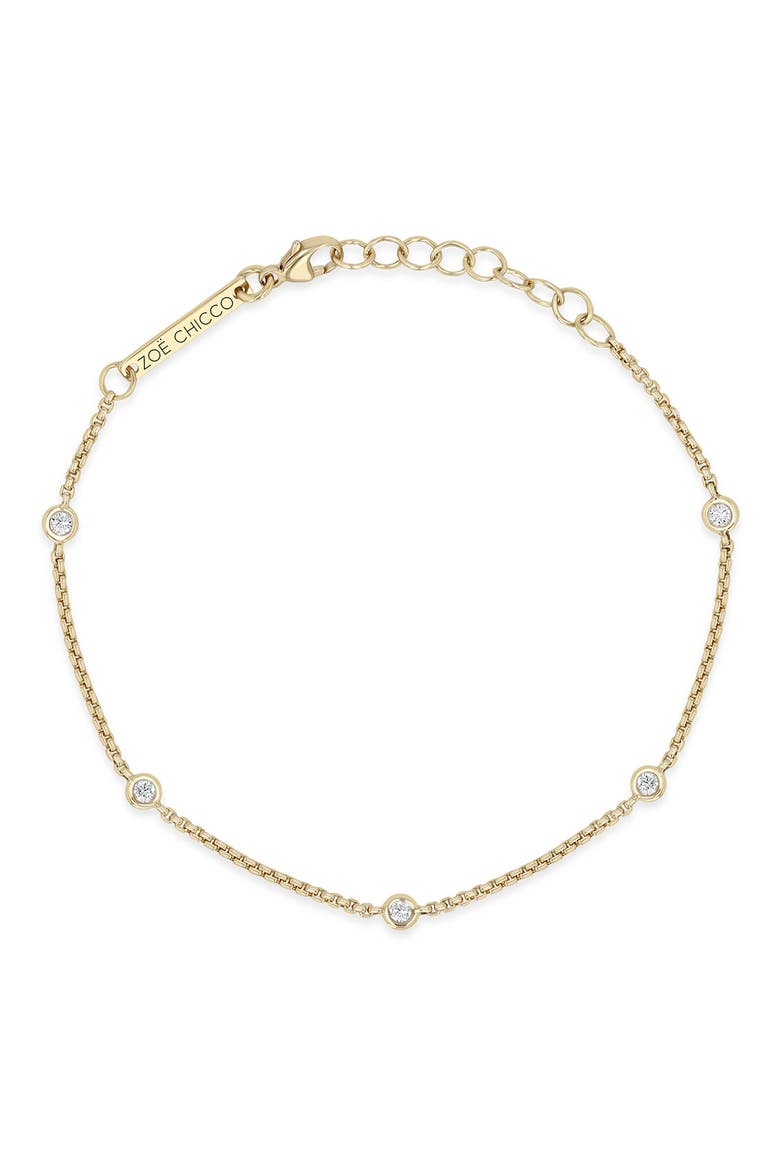 14K Gold Floating Diamond Extra Small Box Chain Station Bracelet, Alternate, color, 14K YELLOW GOLD