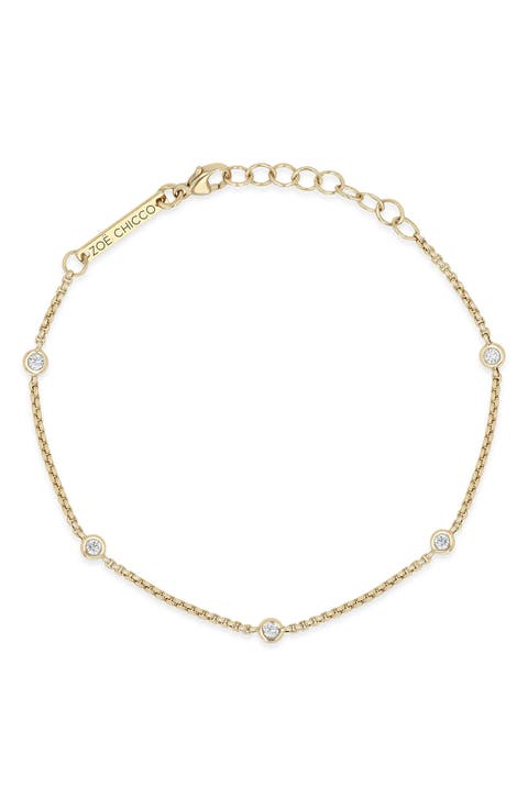 Diamond Station Box Chain Bracelet