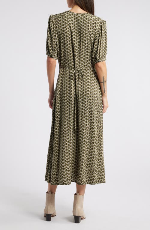 Treasure & Bond Floral Short Sleeve Midi Dress In Black- Olive Banya Geo