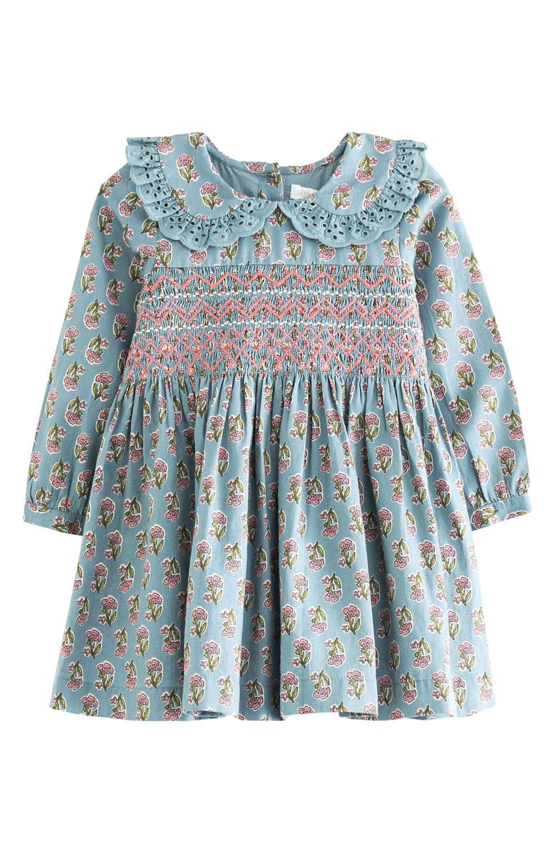NEXT Kids' Floral Long Sleeve Shirred Bodice Cotton Dress, Main, color, 