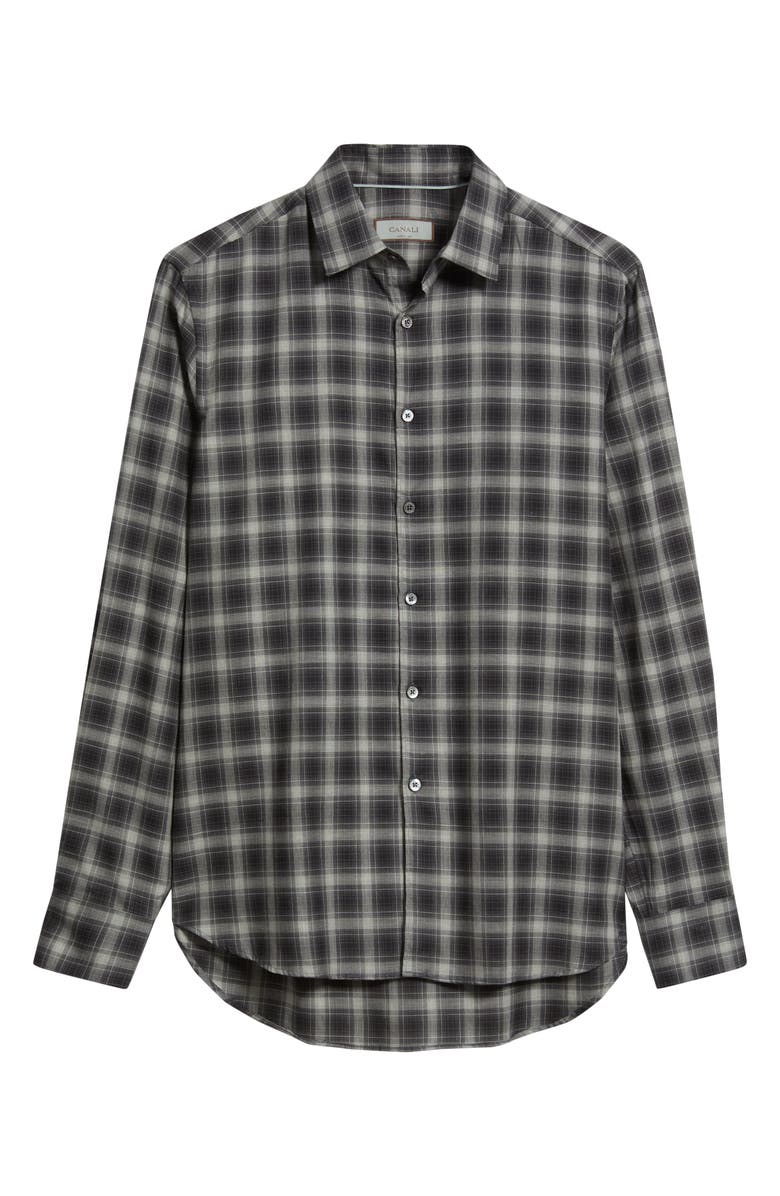 Canali Regular Fit Plaid Dress Shirt, Alternate, color, Black