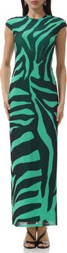 AFRM Cody Print Cap Sleeve Mesh Maxi Dress