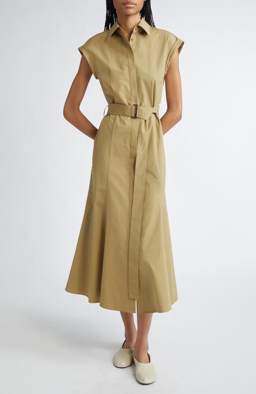 Lafayette 148 New York Cap Sleeve Cotton Poplin Belted Shirtdress In Loden Green