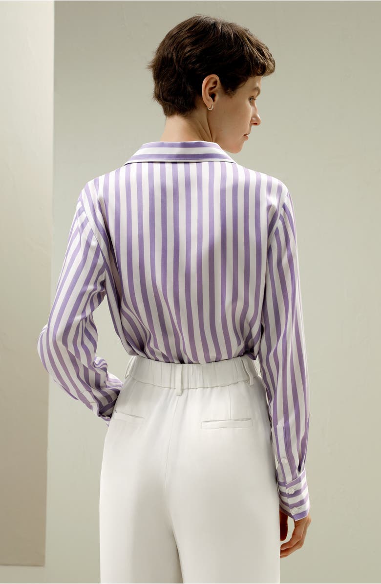 Lilysilk Women's Classic Striped Silk Shirt, Alternate, color, Lilac-White Pinstripes