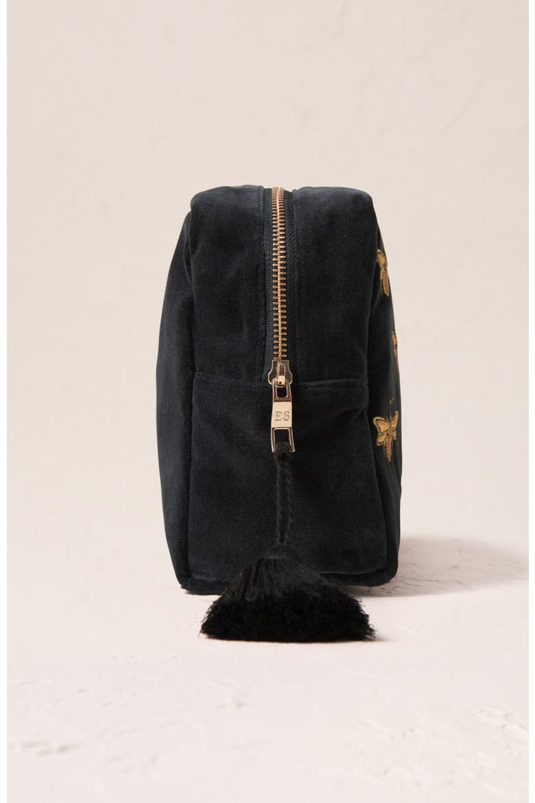 Honey Bee Velvet Wash Bag, Alternate, color, Charcoal