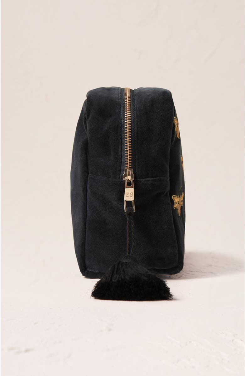 Elizabeth Scarlett Honey Bee Velvet Wash Bag, Alternate, color, Charcoal