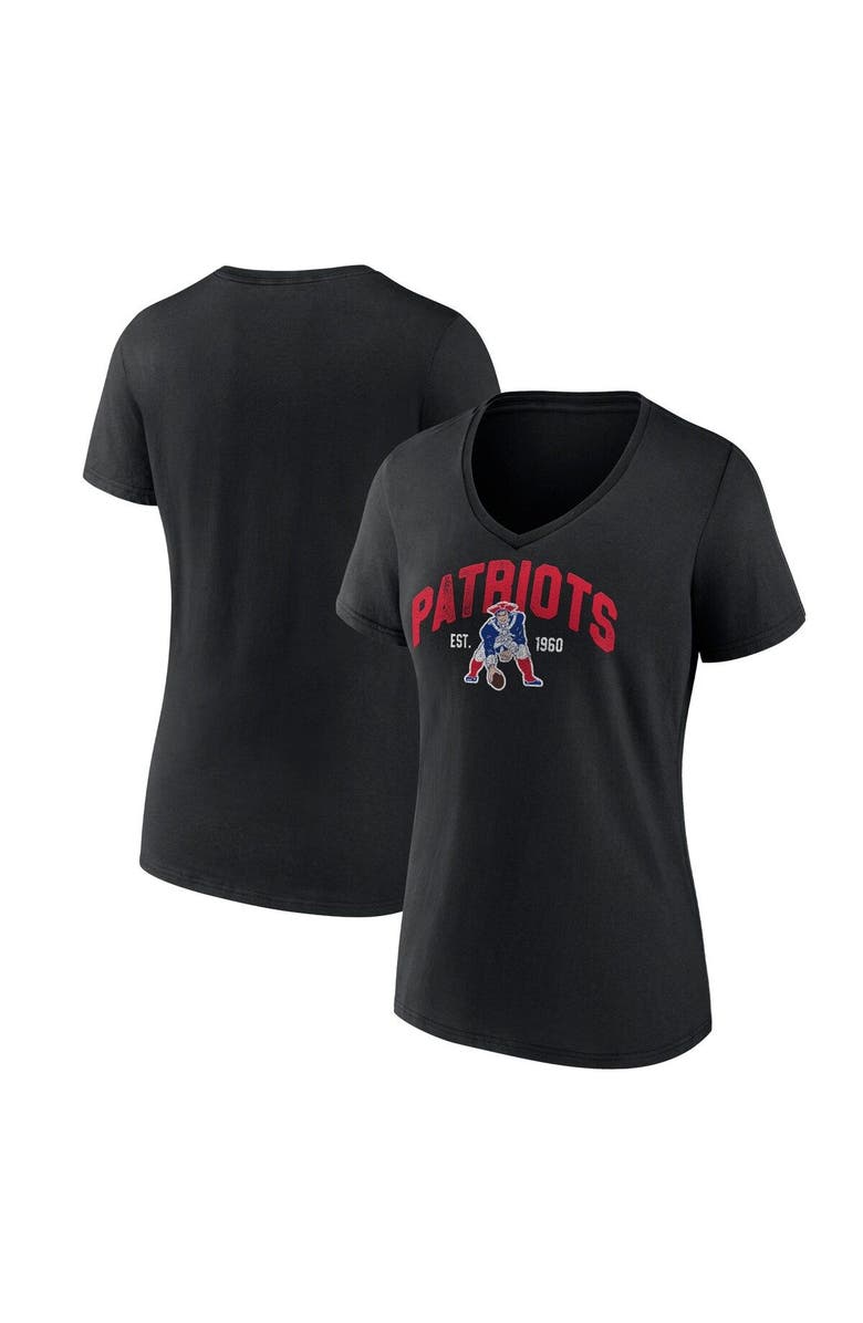 FANATICS Women's Fanatics Branded Black New England Patriots Plus Size Drop Back V-Neck T-Shirt, Main, color,