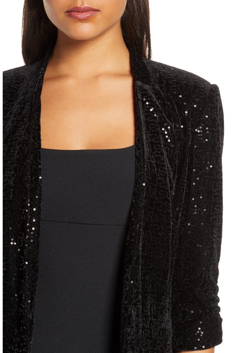 Sequin Ruched Sleeve Blazer, Alternate, color, BLACK