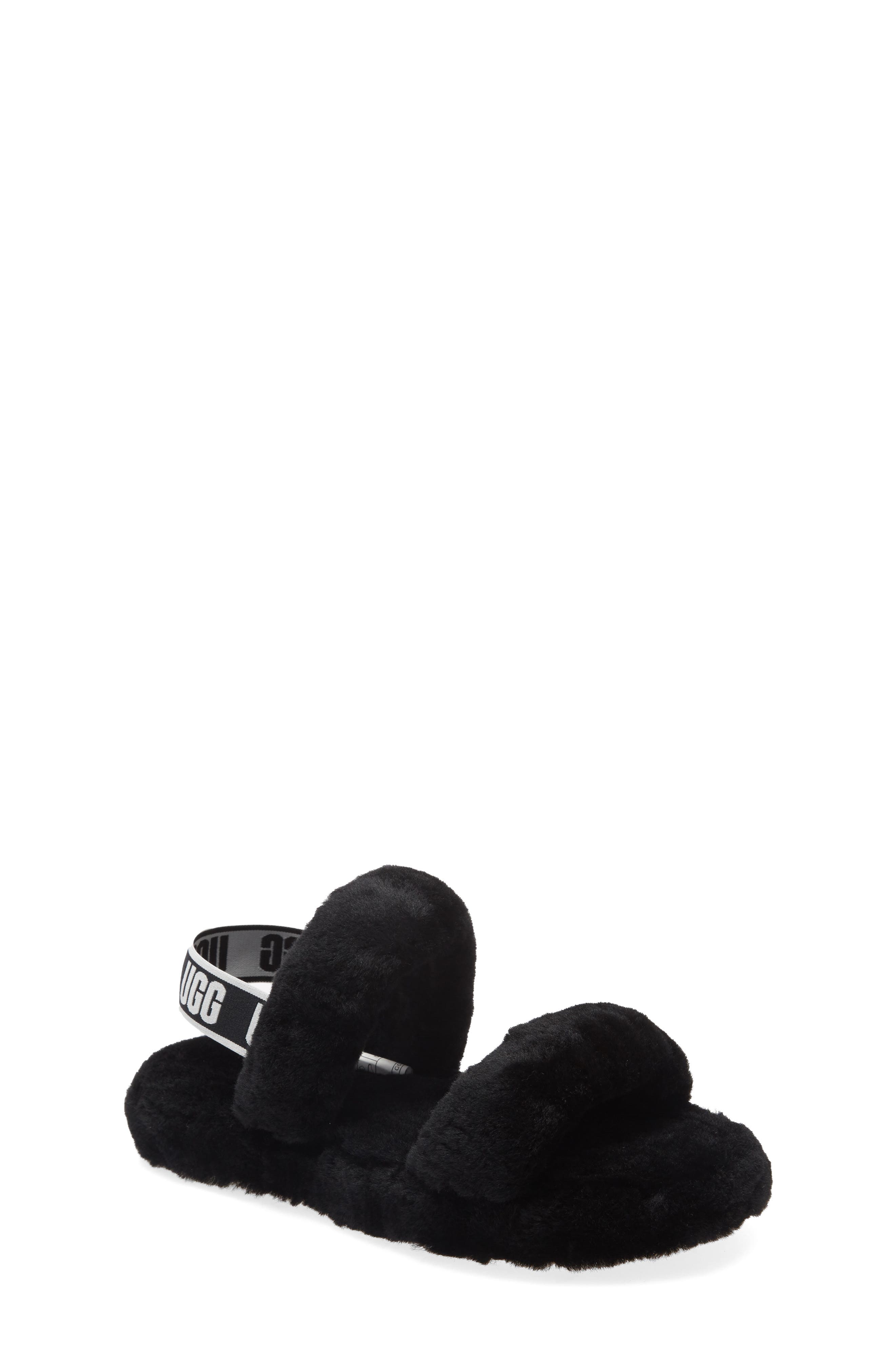 Oh Yeah Genuine Shearling Slingback Slipper, Main, color, BLACK