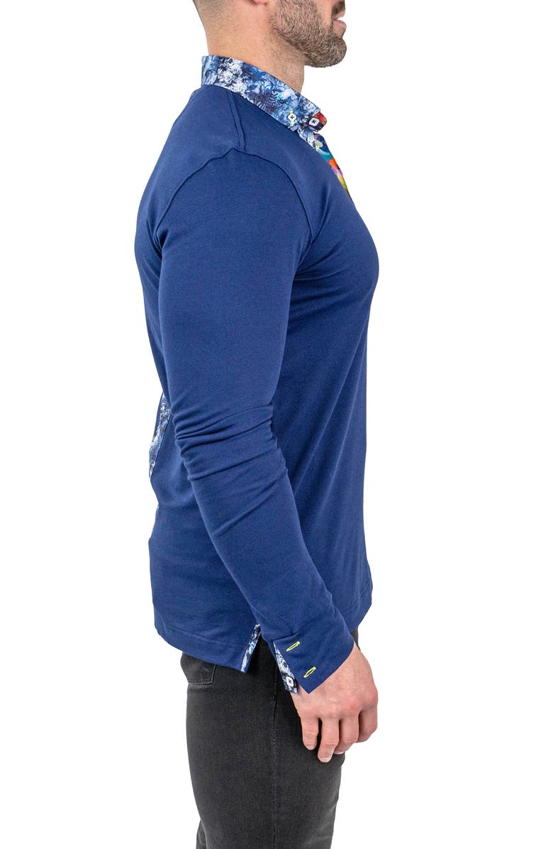 Maceoo Newton Solid Crypt Print Accent Long Sleeve Cotton Polo, Alternate, color,