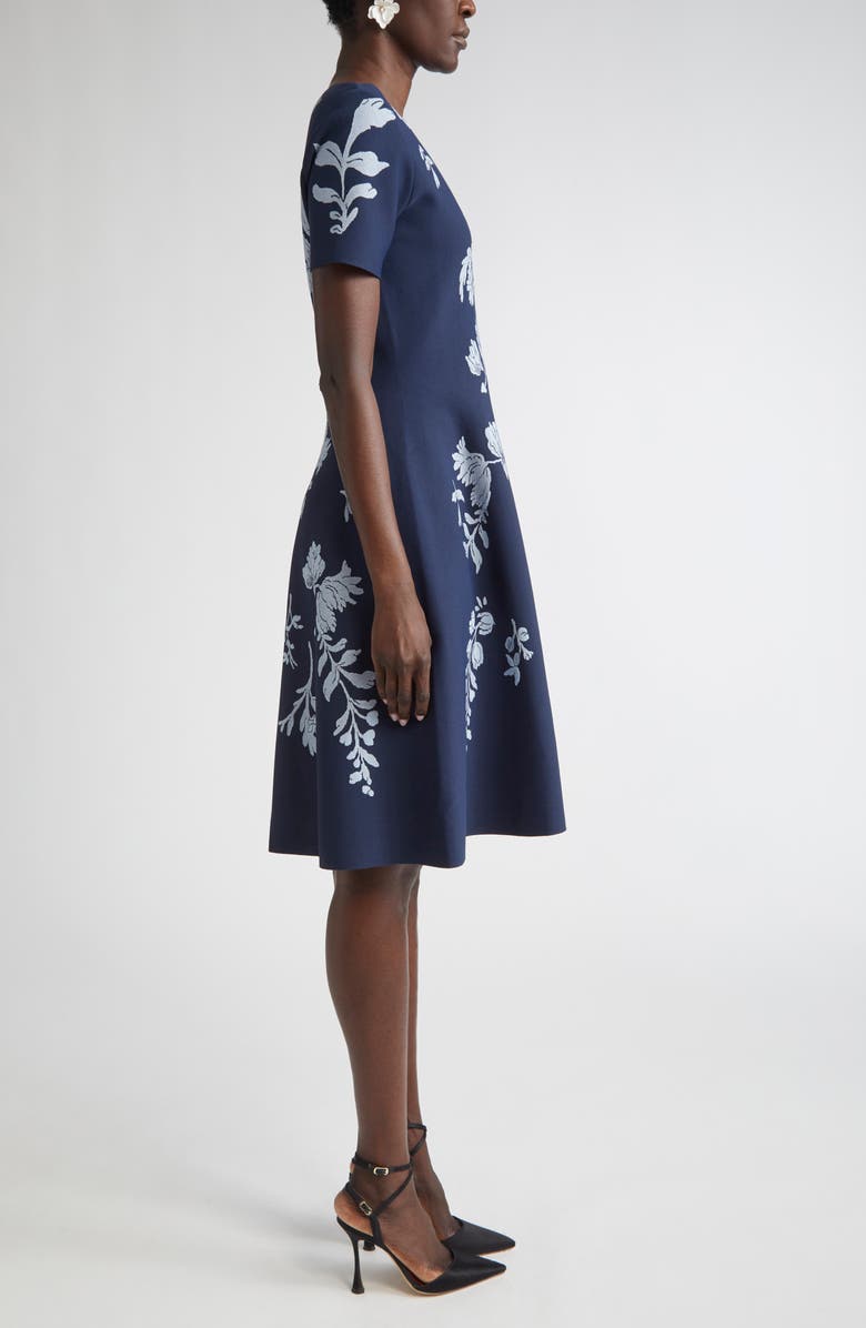 Carolina Herrera Floral Jacquard Fit & Flare Dress, Alternate, color, Midnight Multi