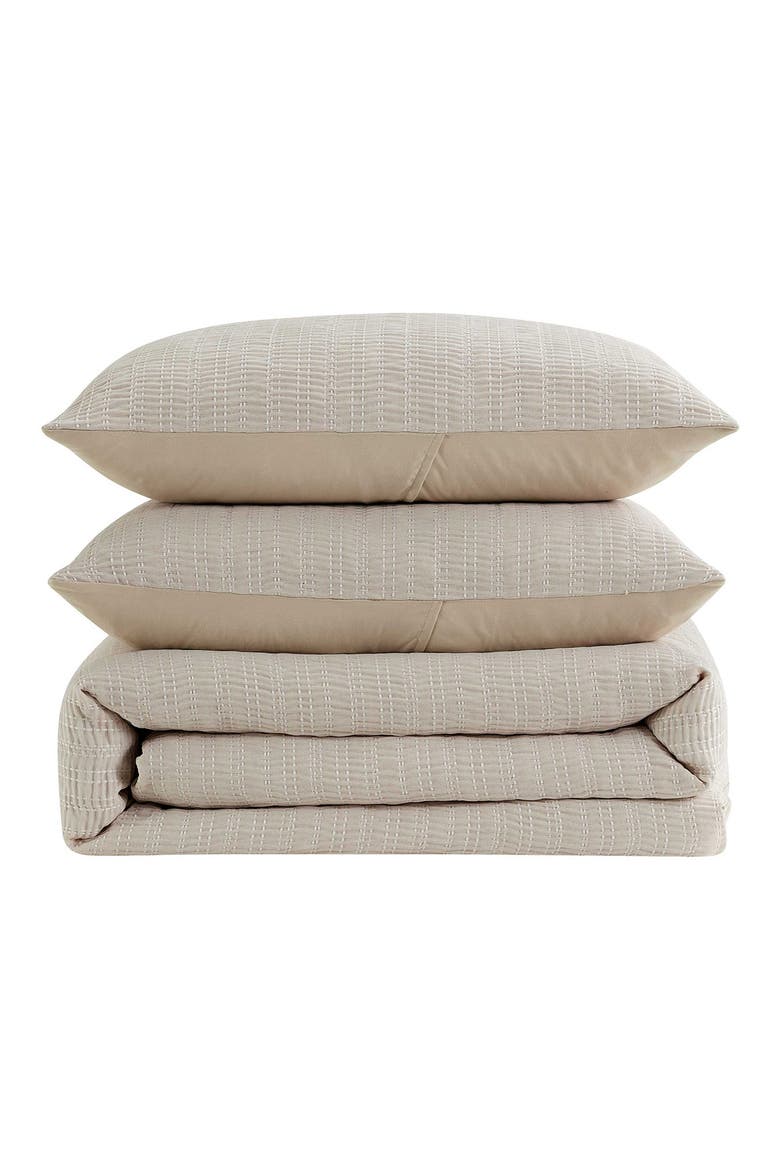 Stitched Gauze Yarn Dye Jacquard Comforter & Sham Set, Main, color, LIGHT BEIGE