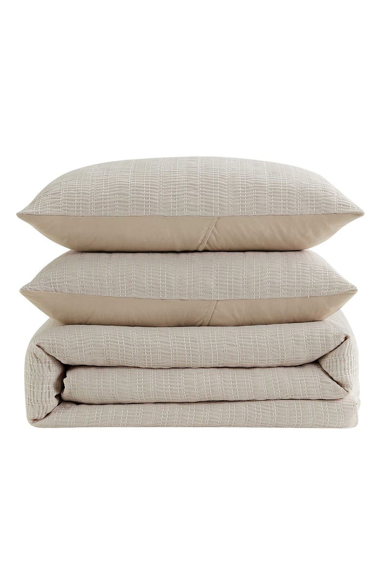 Kenneth Cole Reaction Stitched Gauze Yarn Dye Jacquard Comforter & Sham Set, Main, color, Light Beige