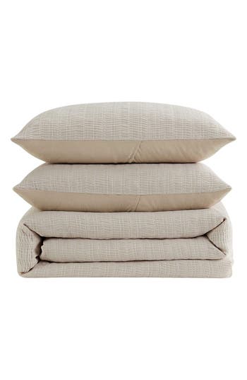 Kenneth Cole Reaction Stitched Gauze Yarn Dye Jacquard Comforter & Sham Set In Sand