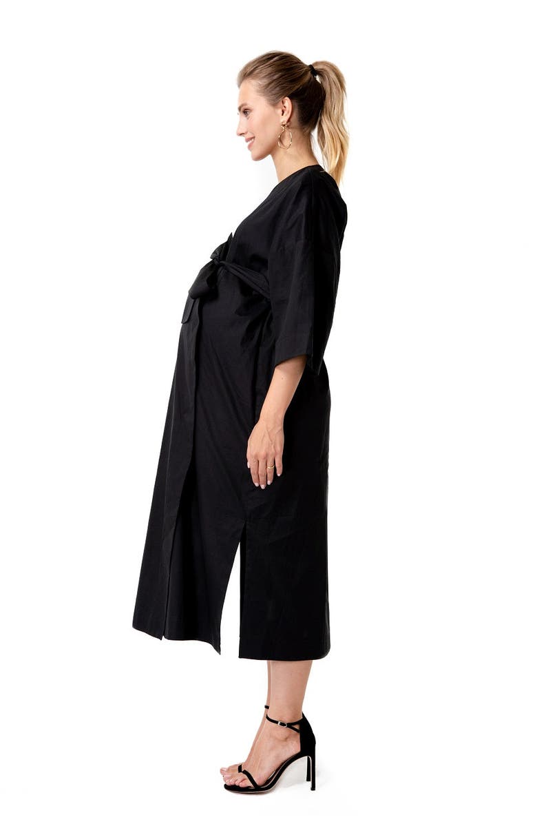 Accouchée Amaterasu Tie Belt Maternity/Nursing Wrap Midi Dress, Main, color, Black