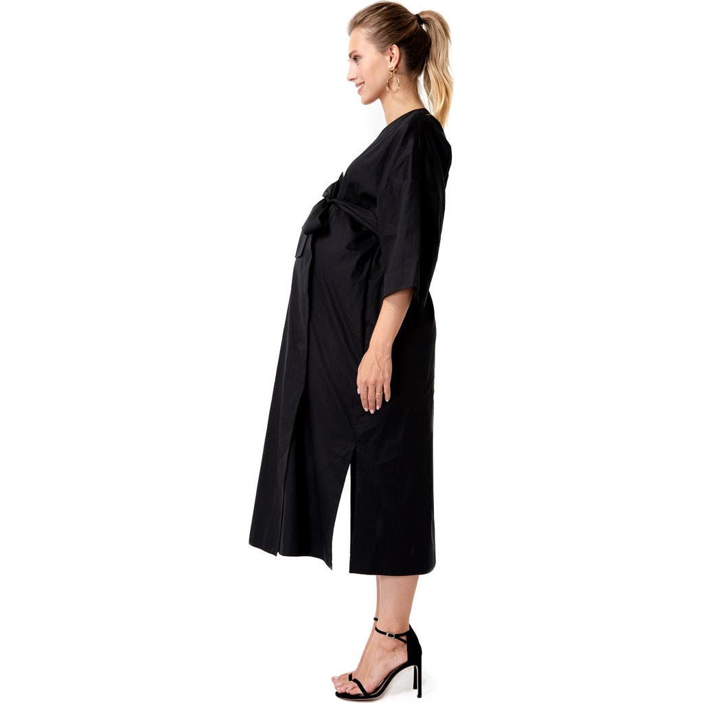 Accouchée Amaterasu Tie Belt Maternity/Nursing Wrap Midi Dress in Black  product