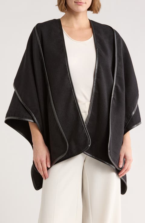 Faux Leather Trim Cape