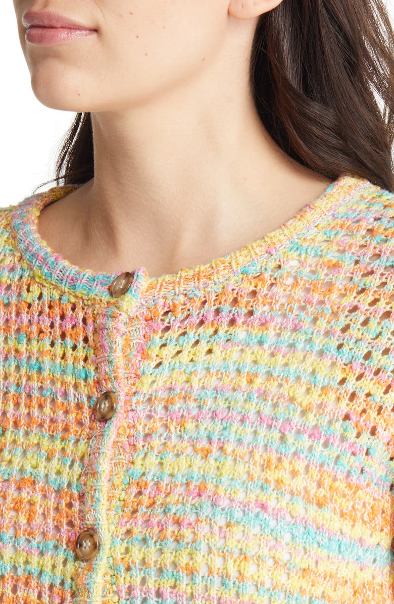 Something Navy Stripe Open Stitch Crop Cardigan, Alternate, color, 