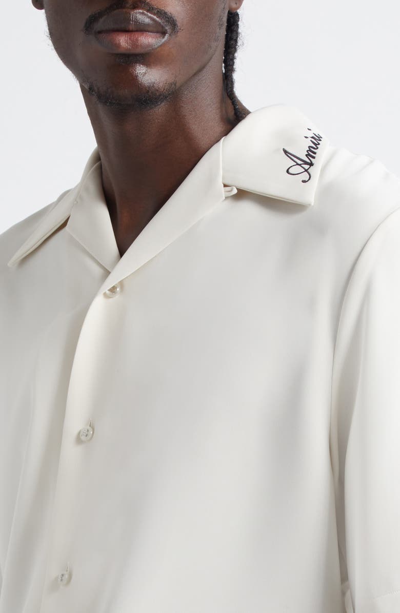 AMIRI Logo Embroidered Camp Shirt, Alternate, color, Alabaster