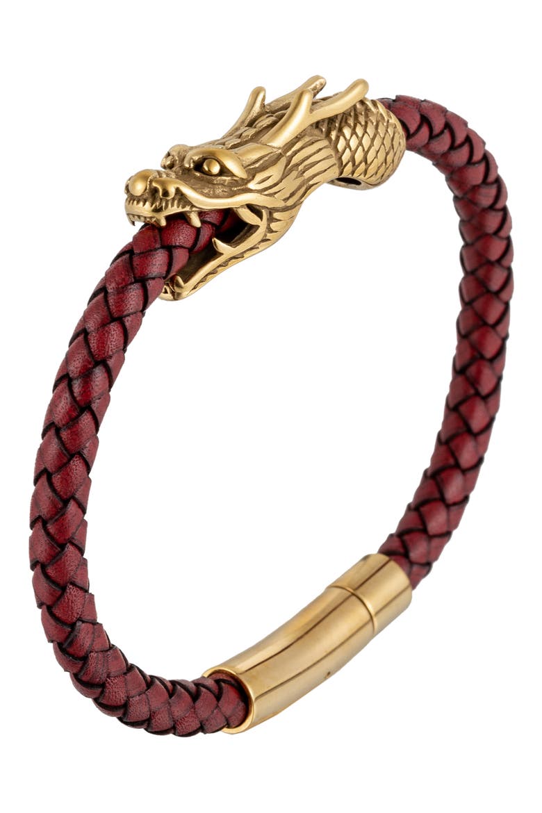 Men's Lionel Dragon Braided Leather Bracelet, Alternate, color, GOLD/ BURGUNDY