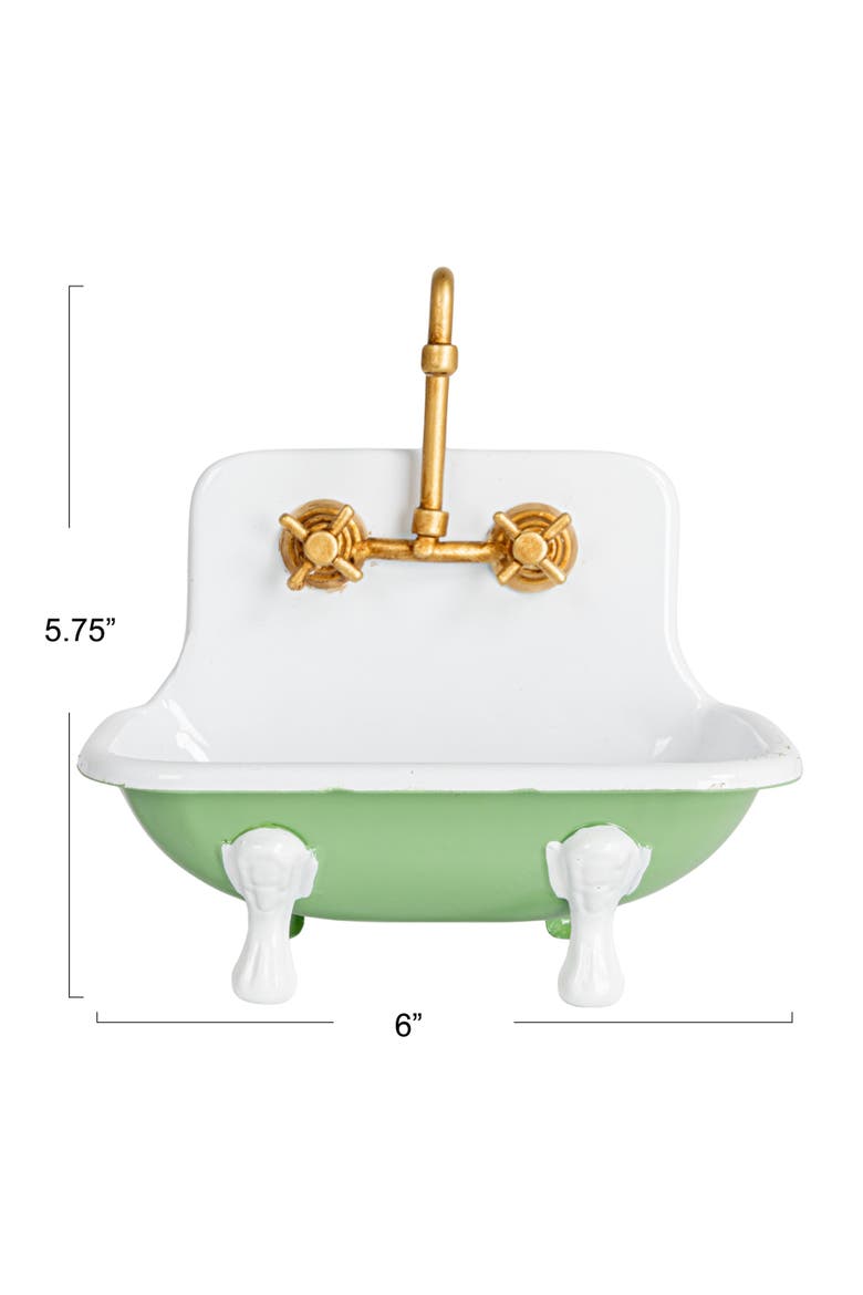Vintage-Inspired Metal Sink Soap Dish with Faucet Design, Green, White and Gold, Alternate, color, White