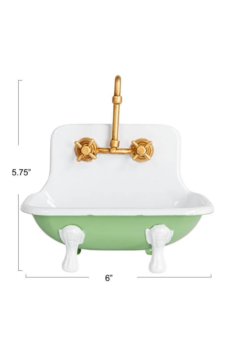 Storied Home Vintage-Inspired Metal Sink Soap Dish with Faucet Design, Green, White and Gold, Alternate, color, White