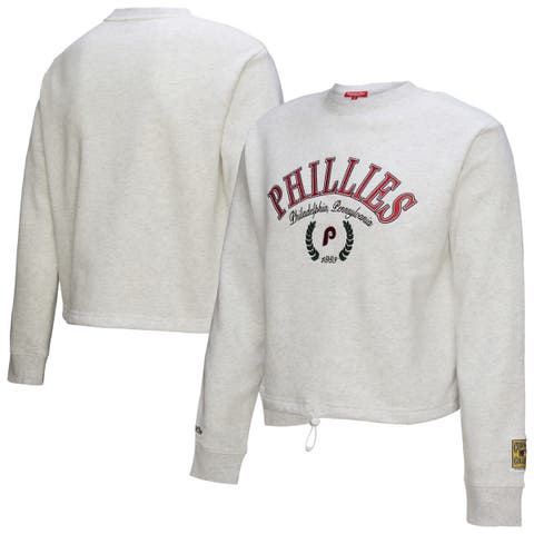 Women's Mitchell & Ness Heather Gray Philadelphia Phillies Cropped Toggle Pullover Sweatshirt