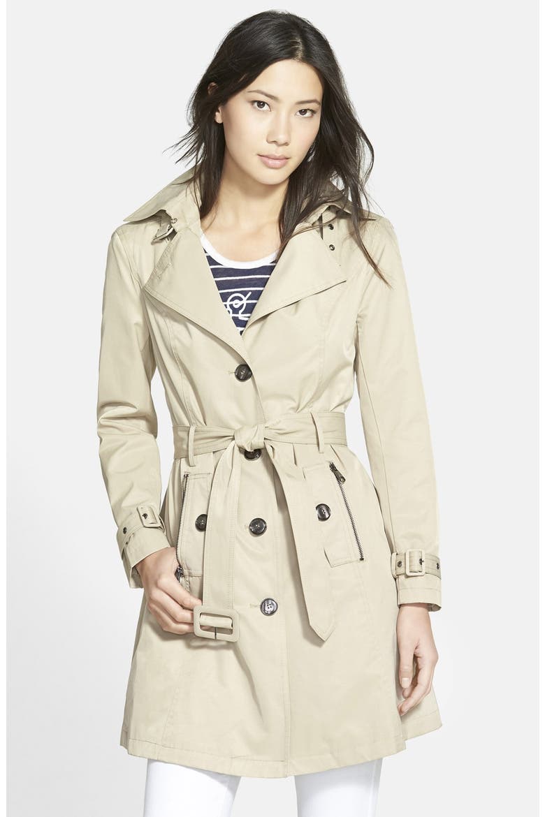 Single Breasted Hooded Trench Coat, Main, color, NEW KHAKI
