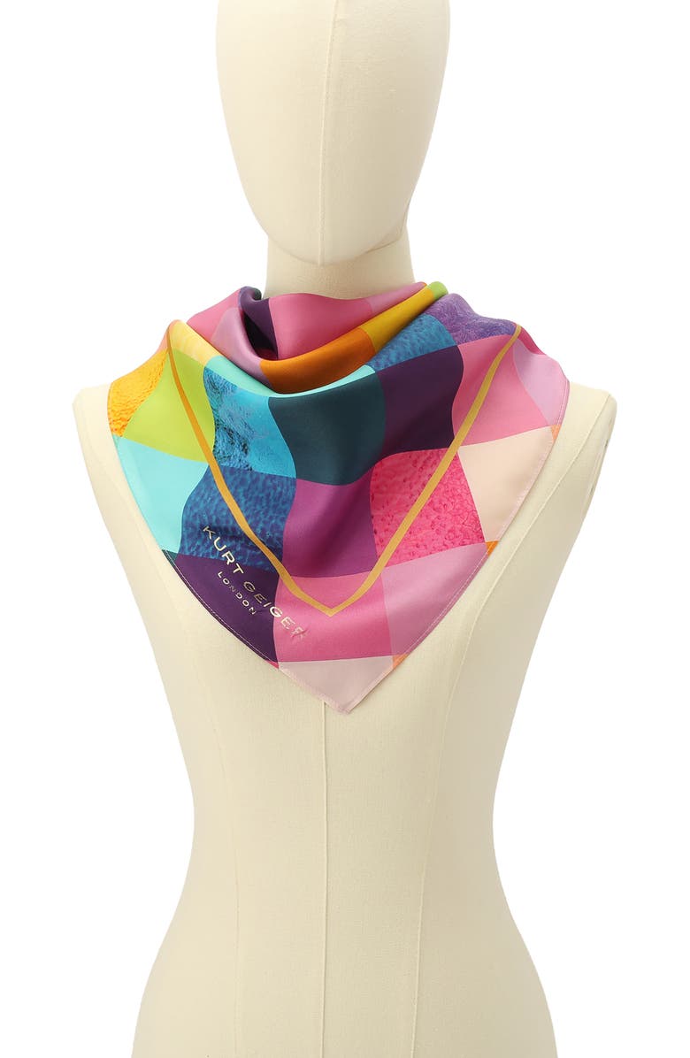 Kurt Geiger London Stained Glass Print Silk Square Scarf, Alternate, color, Classic Rainbow