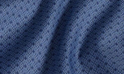 David Donahue Neat Floral Pima Cotton Twill Button-up Shirt In Denim
