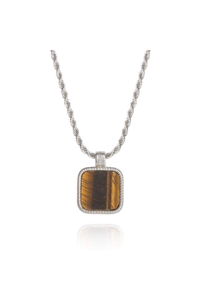 Mens Stainless Steel Necklace with Tigers Eye Pendant, Main, color, Brown