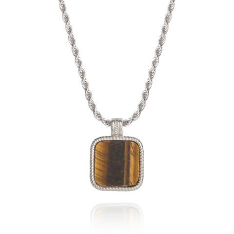 Mens Stainless Steel Necklace with Tigers Eye Pendant
