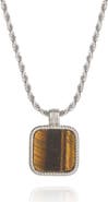Lucky Brand Mens Stainless Steel Necklace with Tigers Eye Pendant