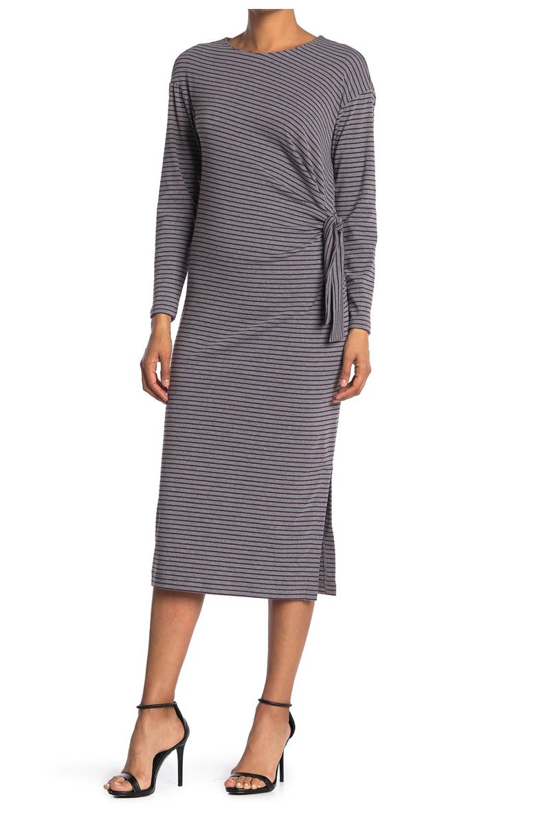 MELLODAY Cozy Striped Long Sleeve Side Tie Midi Dress, Main, color,