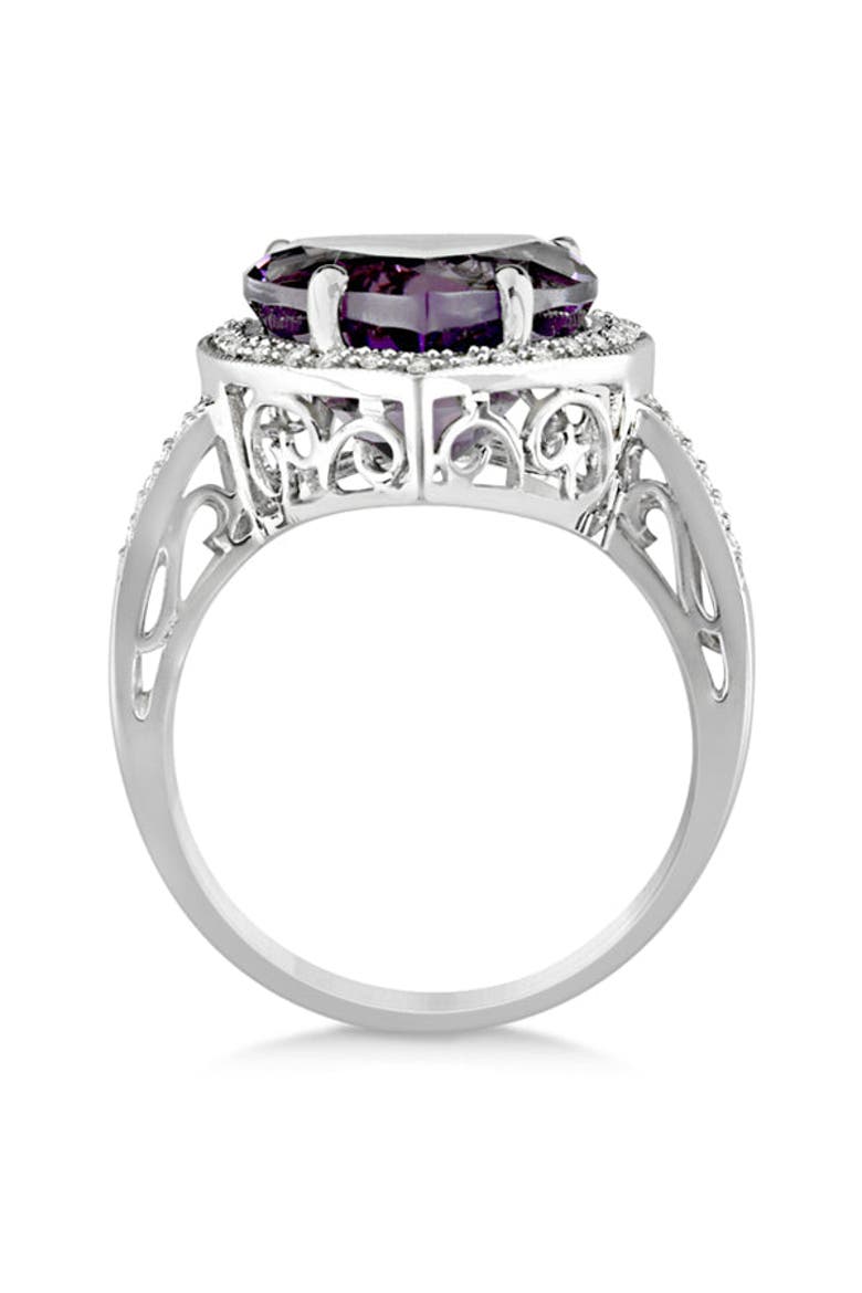Heart Shaped Amethyst & Diamond Ring Halo 14K, Alternate, color, 5.41ct/White Gold