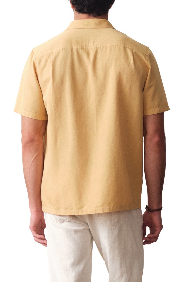 Marine Layer Embroidered Cotton & Linen Resort Shirt, Alternate, color, Mustard