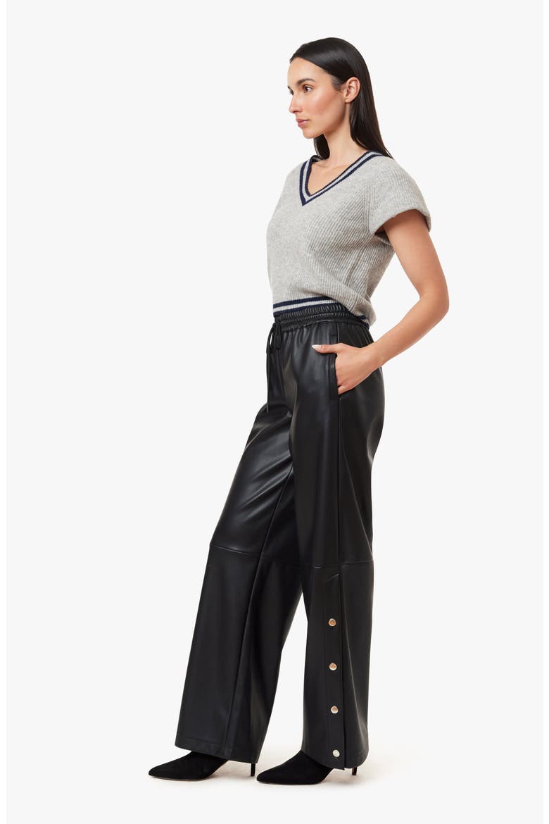 Faux Leather Track Pants, Alternate, color, JET BLACK