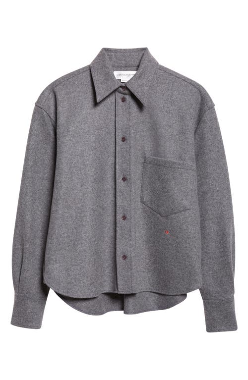 Victoria Beckham Long Sleeve Wool & Cashmere Crop Button-up Shirt In Gray