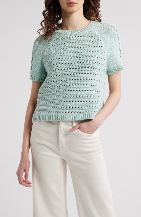 Pointelle Raglan Sleeve Sweater