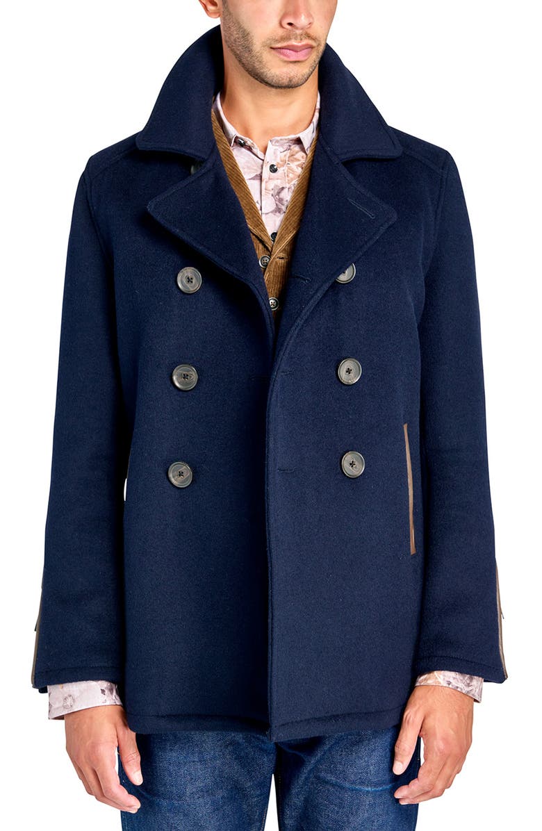 Brooklyn Brigade Navy Wool Double Breasted Peacoat, Main, color,