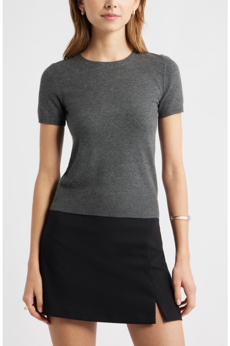 Fitted Short Sleeve Sweater, Main, color, GREY MEDIUM CHARCOAL HEATHER