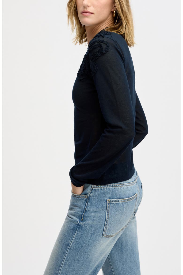 Ruffle Trim Sweater, Alternate, color, NAVY