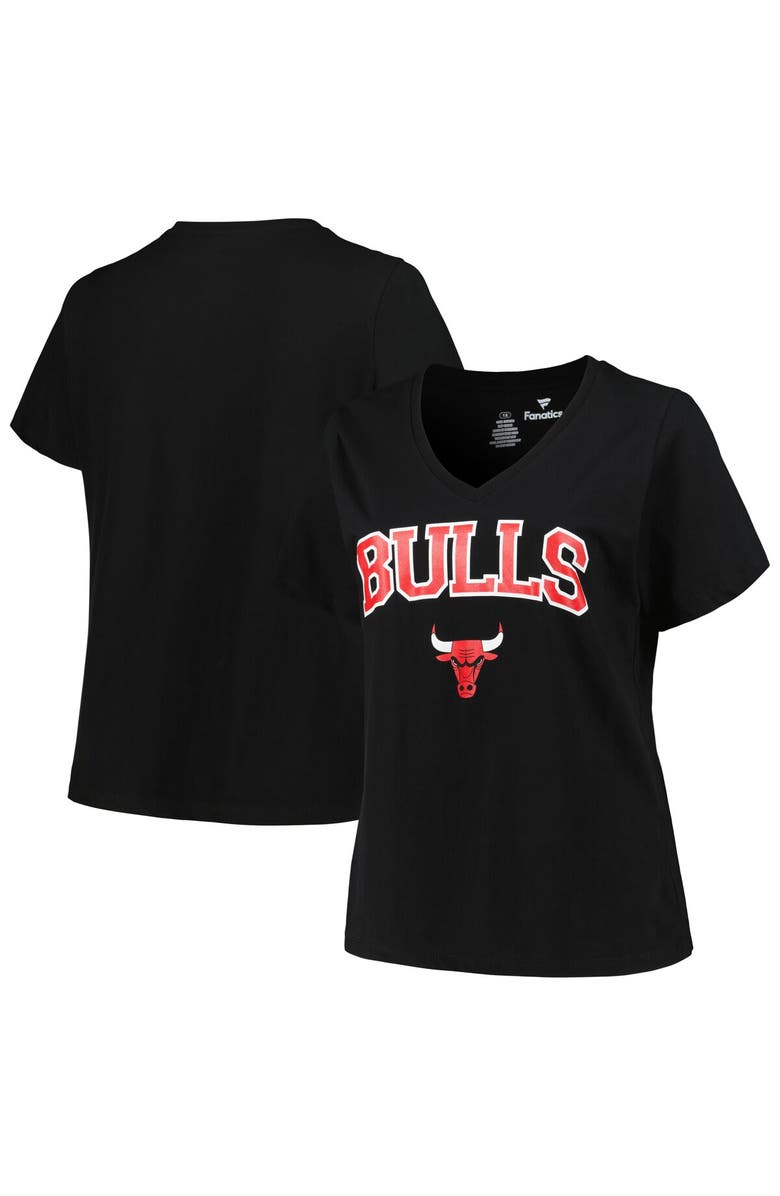 PROFILE Women's Profile Black Chicago Bulls Plus Size Arch Over Logo V-Neck T-Shirt, Main, color, Black